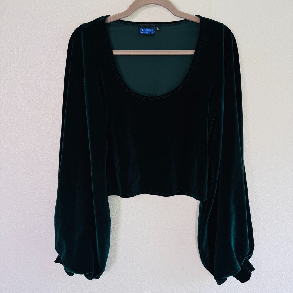 Elhoffer Top Womens Large Tabitha Blouse Velvet Emerald Green Boho Romantic